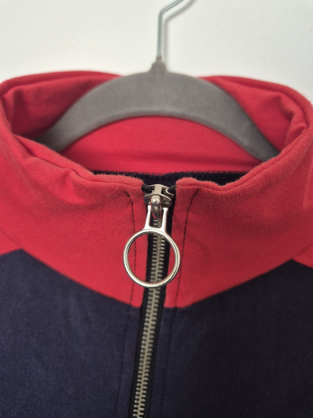 Colorblock Half-Zip Women's Sweater - Red, Navy & White - Picture 2 of 4